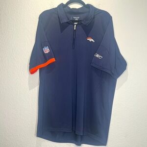 Reebok Play Dry Shirt Mens Large Navy Blue 1/4 Zip NFL Denver Broncos Football